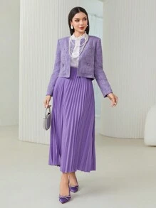 Modelyn 口袋貼布夾克和百褶半身裙 - 紫色 - 查看 6