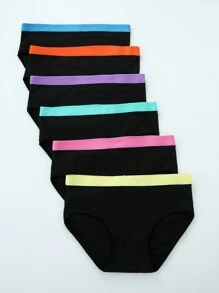 Tween Girl 6pcs Colorblock Tape Detail Brief - Black - View 6
