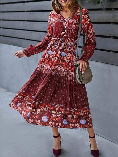 Floral Print Ruffle Hem Dress