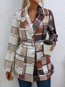 SHEIN LUNE In kẻ sọc Thắt lưng Áo vest - Nhiều màu - Xem 1