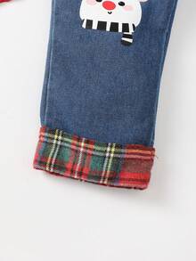 Young Boy Cartoon & Snowflake Print Jeans - Dark Wash - View 5