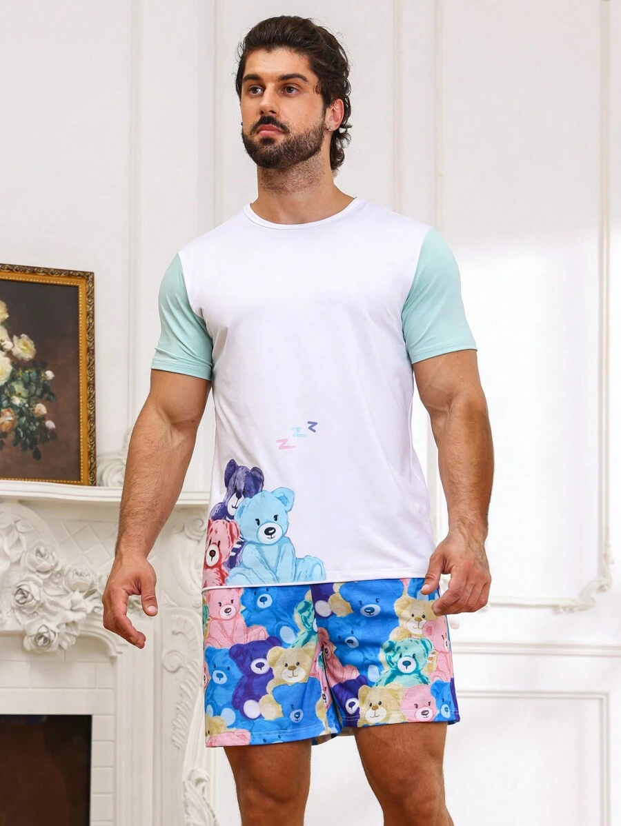 Men Cartoon Graphic PJ Set - Multicolor - View 1
