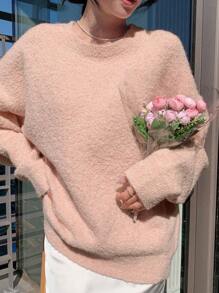 DAZY Suéter de hombros caídos sólido, ropa de mujer de otoño - Rosa - Ver 4