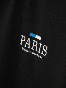 Manfinity Homme Loose Fit Men's Letter Printed T-Shirt & Drawstring Waist Shorts - Black - View 7