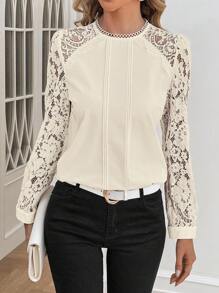 SHEIN Clasi Ren tương phản Ca-vát Backless Áo sơ mi - Màu be - Xem 2