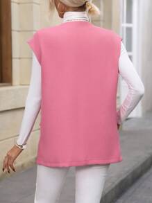 SHEIN LUNE Flap Detail Button Front Vest Overcoat - Pink - View 2