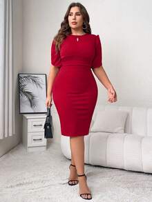 MUXXN Vestidos Tallas Grandes Liso Elegante - Burdeos - Ver 7