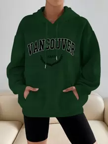 SHEIN Unity 休閒字母女士衛衣 - 墨綠色 - 查看 1