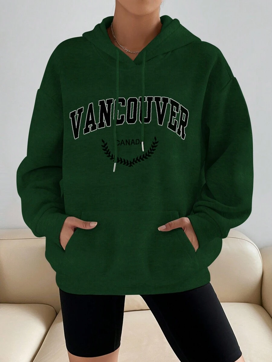 SHEIN Unity 休閒字母女士衛衣 - 墨綠色 - 查看 1