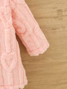 女嬰素色連帽絨毛外套 - 粉色 - 查看 3