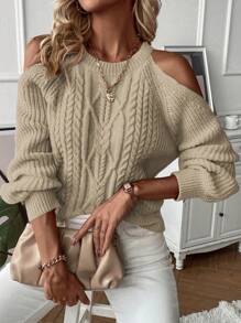 SHEIN LUNE Jersey de hombros descubiertos tejido de cable