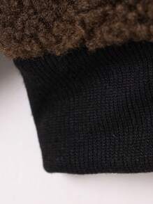 Young Boy Letter Patched Contrast PU Leather Panel Teddy Jacket - Multicolor - View 5