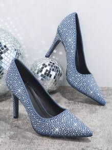 SHUZIA 尖頭水鑽細節高跟鞋 - 藍色 - 查看 5