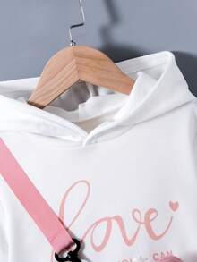 SHEIN 女小童字母圖案連帽衫&翻蓋口袋長褲&包