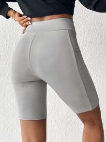 SHEIN SXY Wideband Waist Biker Shorts With Phone Pocket - Light Grey - View 2