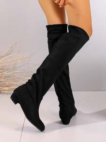 女式時尚簡約黑色及膝靴