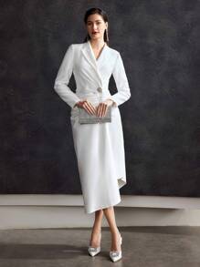 MOTF PREMIUM GATHERED BLAZER MIDI DRESS - White - View 7