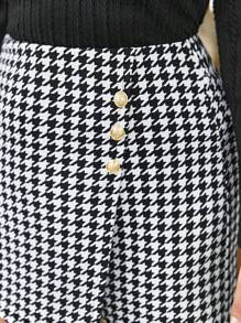 SHEIN Frenchy Plus Houndstooth Print Button Front Skort Summer Women Clothes - Black and White - View 3