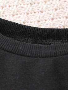 SHEIN Cô Gái Trẻ Đồ họa Khẩu hiệu Áo nỉ - màu đen - Xem 7