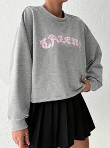 Cottnline Letter Graphic Drop Shoulder Sweatshirt - Grey - View 5