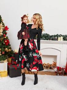 SHEIN Baby Girl Tartan Print Ruffle Trim Mesh Hem Dress 
 Mommy&Me Matching Outfits (2 Pieces Are Sold Separately) - Red - View 7