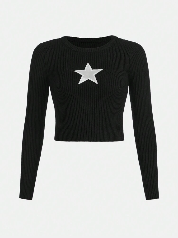 Teen Girl Star Patched Sweater