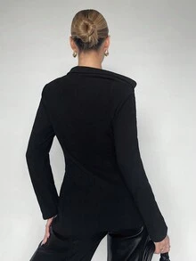 Maija Rhinestone Chi tiết Đôi ngực Cổ không đối xứng Áo vest - màu đen - Xem 2