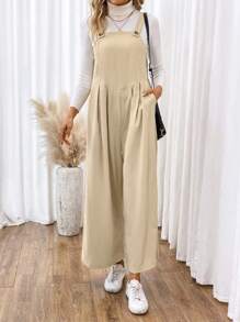 SHEIN Frenchy Solid Overall Jumpsuit Without Tee - Apricot - View 5