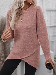 SHEIN Essnce Marled Knit Wrap Hem Sweater - Pink - View 5