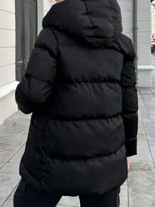 EURMUSE Snap Button Hooded Puffer Coat - Black - View 2
