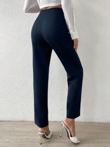 RosyDaze 净色褶皱直筒裤 - 藏蓝色 - 查看 2