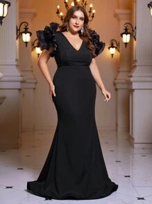 SHEIN Belle Plus Ruffle Trim Mermaid Hem Formal Dress - Black - View 6