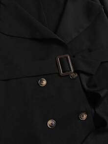 SHEIN Clasi 大碼西裝領雙排釦腰帶風衣外套 - 黑色 - 查看 4