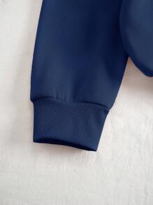 SHEIN Essnce 標語圖案加絨內裏運動衫 - 寶藍色 - 查看 3