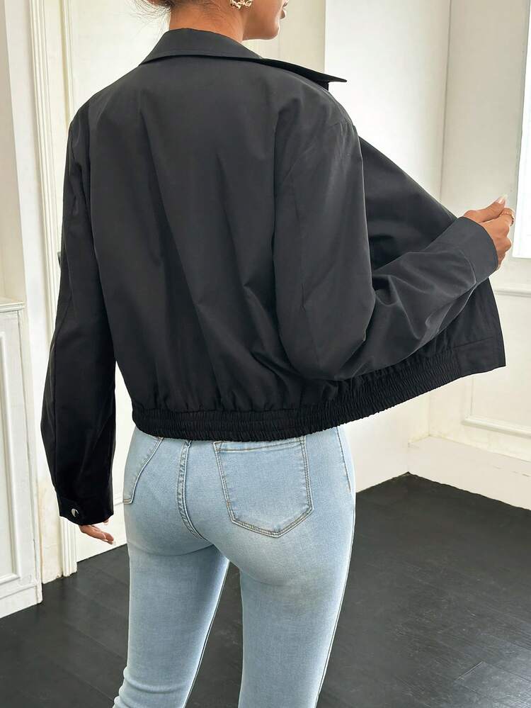 Flower Decor Zip Up Jacket