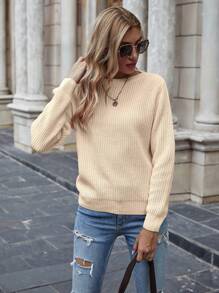 EMERY ROSE Chất rắn Đồ đan Ribbed Áo len - Màu be - Xem 4