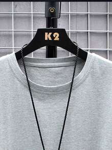 Manfinity 男士大码標語圖案T恤 - 淺灰色 - 查看 6