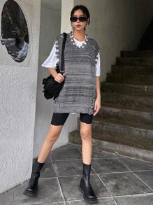 DAZY Raw Trim Sweater Vest,Fall Clothes - Dark Grey - View 6
