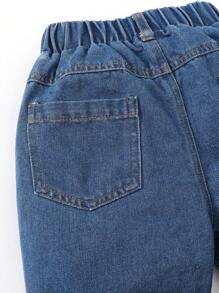 Young Boy Cartoon & Snowflake Print Jeans - Dark Wash - View 7