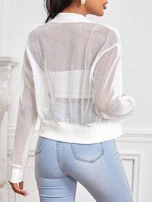 SHEIN Essnce Cazadora tipo bomber de hombros caídos con cremallera de malla - Blanco - Ver 2