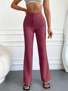RueChic High Waist Flare Leg Pants - Burgundy - View 1
