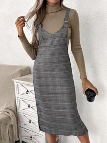 SHEIN LUNE In kẻ sọc Đầm Tổng thể Không có áo len - Cà phê - Xem 1