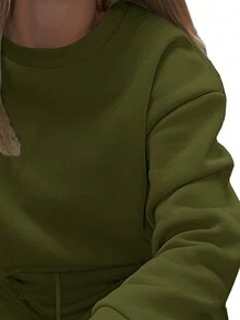 休閒純色女士兩件套 - 軍綠色 - 查看 5