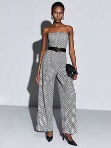 Maija 滿版印花抹胸連體褲不附腰帶 - 黑與白 - 查看 8