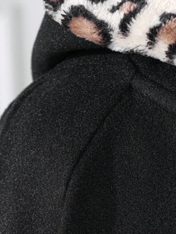 Tween Girl Leopard Pattern Hooded Overcoat