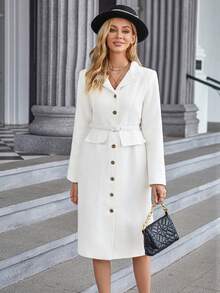 SHEIN Privé Abrigo con diseño de solapa con botón delantero - Blanco - Ver 4