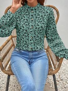 SHEIN Frenchy 滿版印花前紐扣襯衫