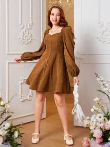 SHEIN Vestido informal para adolescente con decoración de cuello en forma de corazón de tela lisa