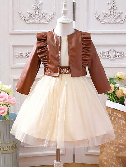 Glamorique Kids Ung flicka Kant med Volanger Jackor & Nätöverdrag Klänning