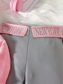 SHEIN 女小童字母圖案插肩袖T恤和運動褲 - 粉色 - 查看 4